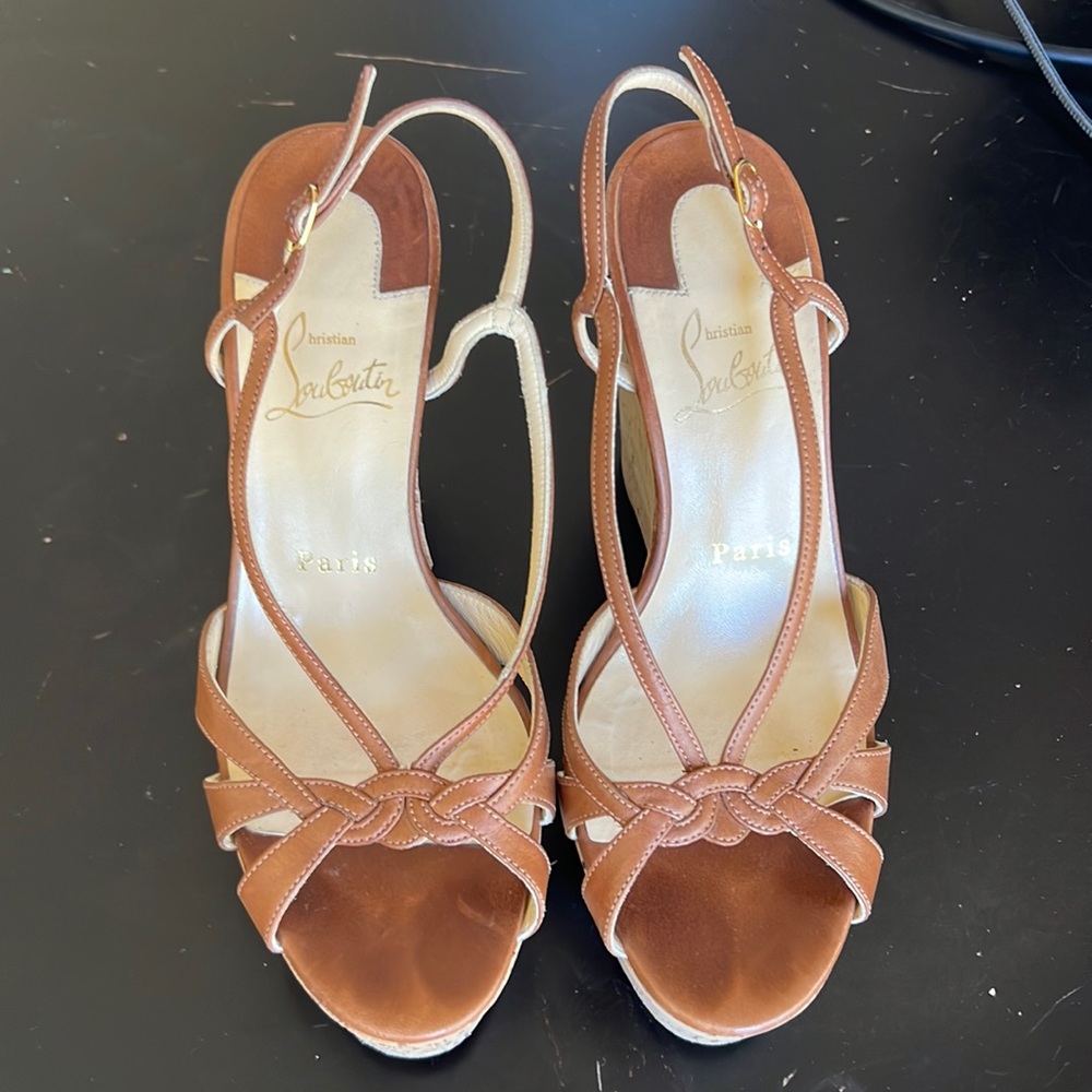 Christian Louboutin brown espadrille wedges brown with cork wedge size 37